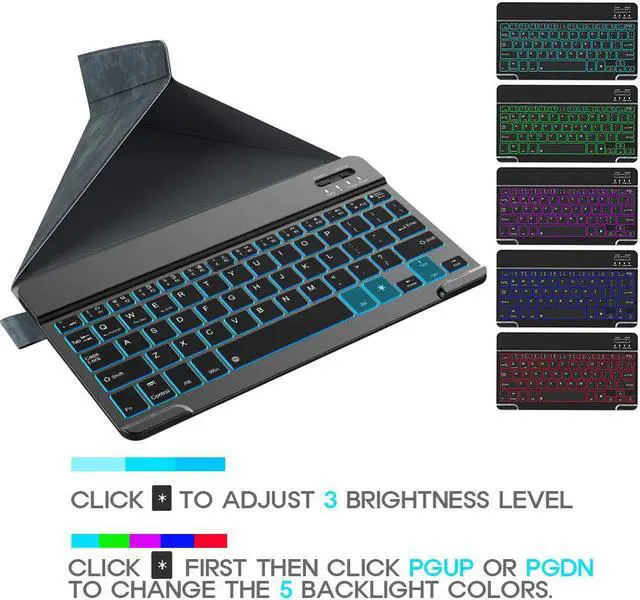 Alt view image 7 of 7 - Nulaxy KM12 LED Backlit Bluetooth Keyboard Business Portable Rechargeable for Apple iPad iPhone Samsung Android Windows Tablets Phones Keyboard Cover - Grey