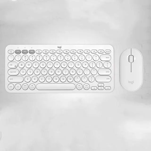 Alt view image 3 of 7 - Logitech K380 920-007559 White  Bluetooth Wireless Mini Keyboard and PEBBLE Bluetooth Mouse Thin&Light 1000DPI High Precision Optical Tracking Unifying Mouse Combo-White