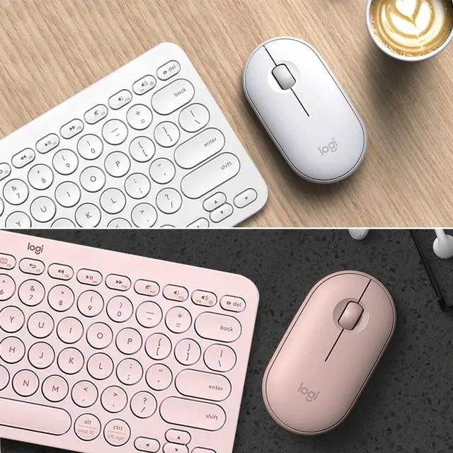 Alt view image 7 of 7 - Logitech K380 920-007559 White  Bluetooth Wireless Mini Keyboard and PEBBLE Bluetooth Mouse Thin&Light 1000DPI High Precision Optical Tracking Unifying Mouse Combo-White