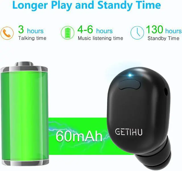 Alt view image 5 of 6 - GETIHU Bluetooth Earbud Mini Invisible Wireless in-Ear Headphone with 6 Hours Playtime with Mic Hand-Free Calls for iPhone Samsung Android Phone in Driving Workout Running (One pcs)