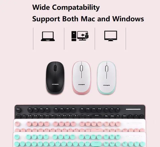 Alt view image 2 of 5 - CORN N520 Ergonomic Design, Retro Chiclet Round Keycaps, 2.4GHz  Wireless Connectivity Silent Typing  Keyboard And 1600DPI  Mouse Combo For Office And Game - Black