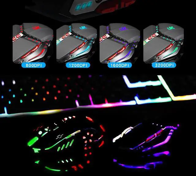 Alt view image 2 of 3 - CORN K60 Ergonomic Design,19 Non-conflicting Keys,Cool Exterior Waterproof USB  Wired Mechanical Feeling Rainbow Backlit  Keyboard And 4-Color Breathing Light 3200DPI Mouse Combo- Cool Black