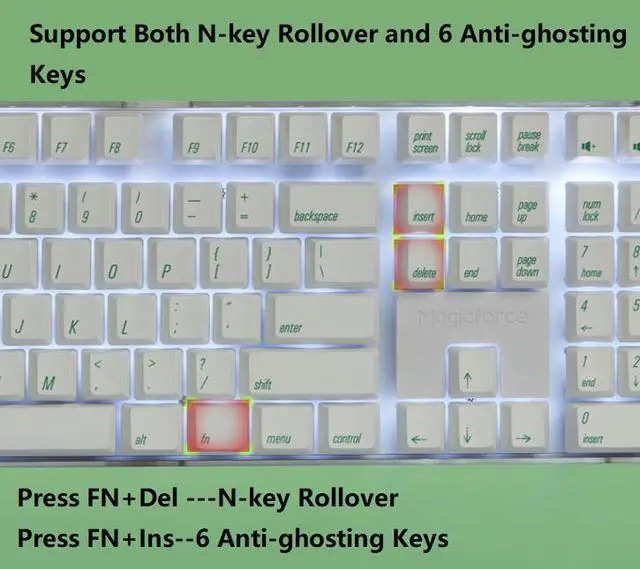Alt view image 7 of 7 - Qisan Magicforce N-key Rollover  Mechanical Keyboard Gaming Keyboard Cherry MX Red 100% Full Size 108 Keys with White Backlight Case,PBT Keycaps