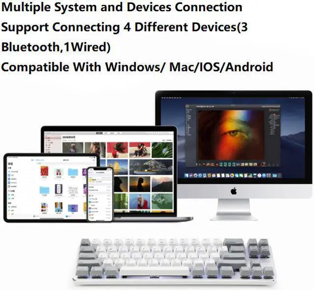 Alt view image 3 of 7 - Magicforce Smart2 68 Keys N-key Rollover, USB Wired/Bluetooth V4.0 Dual Mode White Backlit, Mechanical Keyboard, Type-C Separated Cable, PBT Keycaps