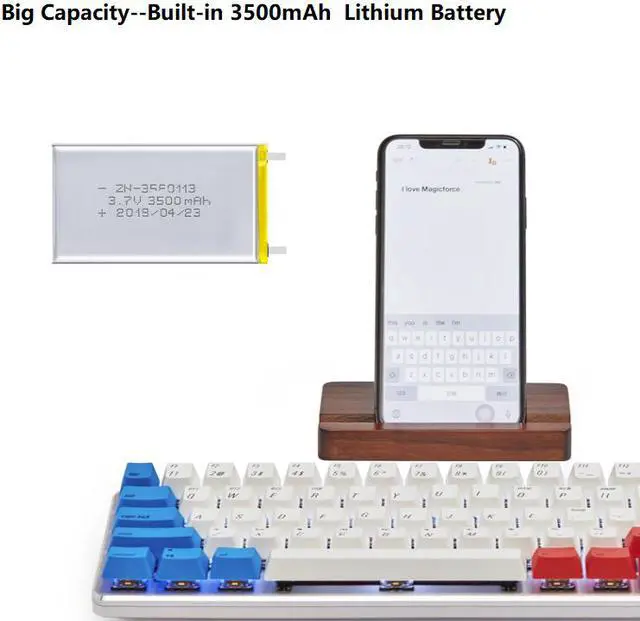 Alt view image 5 of 7 - Magicforce Smart2 68 Keys N-key Rollover, USB Wired/Bluetooth V4.0 Dual Mode White Backlit, Mechanical Keyboard, Type-C Separated Cable, PBT Keycaps