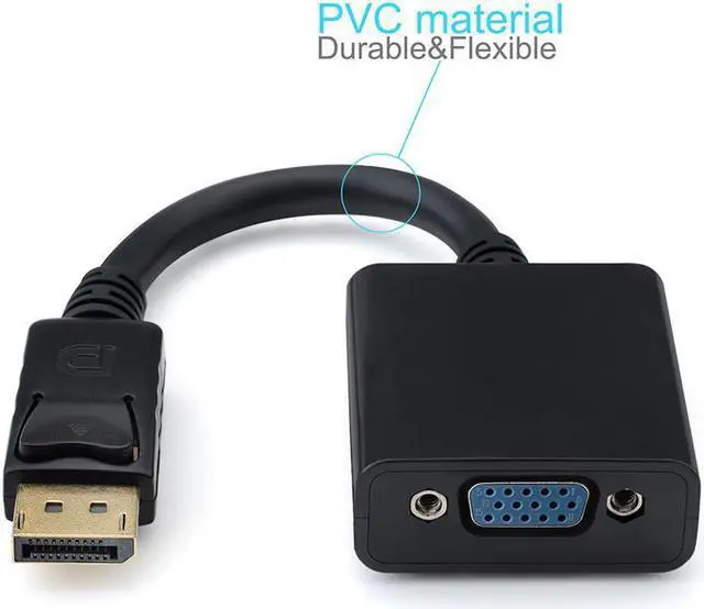 Alt view image 3 of 5 - CORN Black 1080P 20 Pin DP DisplayPort Male To 15 Pin VGA Female Adapter Cable Converter for Macbook, ThinkPad, PC, Laptop, Digital Monitor, Projector, Computers