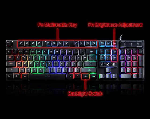 Alt view image 3 of 7 - Gaming LED Wired Keyboard and Mouse Combo with Emitting Character 3200DPI USB Mouse Multimedia Keys Rainbow Backlight Mechanical Feeling for PC Resberry Pi Mac TOB Box with Mousepad