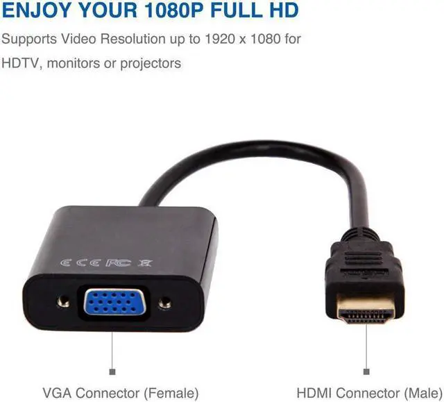 Alt view image 5 of 6 - HDMI to VGA, CORN Gold-Plated HDMI to VGA Adapter (Male to Female) for Computer, Desktop, Laptop, PC, Monitor, Projector, HDTV, Chromebook, Raspberry Pi, Roku, Xbox and More - Black