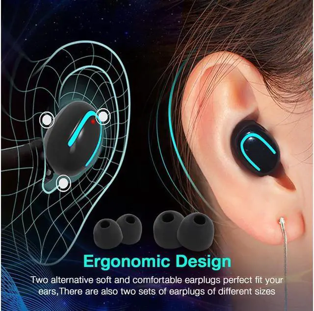 Alt view image 7 of 7 - Bluetooth 5.0 Headphone, Wireless Earbud, True Wireless Earphone Deep Bass 3D Stereo Sound Headphone Noise Cancelling Headset with Portable Charging Case ,Mini & Comfortable Design (Dual Earbud)