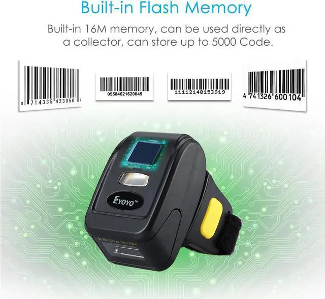 Alt view image 7 of 7 - Eyoyo 1D Wireless Ring Barcode Scanner, Compatible with Bluetooth Function & 2.4GHz Wireless & Wired Connection, Portable Wearable Mini Finger Bar Code Reader Work with Windows, Mac OS, Android 4.0+