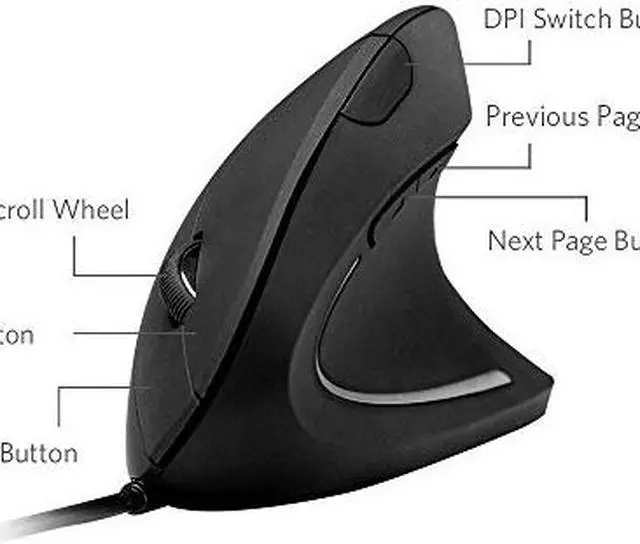 Alt view image 3 of 4 - Ergonomic Optical USB Wired Vertical Mouse 1000/1600 DPI, 5 Buttons CE100