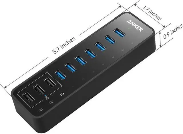 Alt view image 4 of 5 - 10 Port 60W Data Hub with 7 USB 3.0 Ports and 3 PowerIQ Charging Ports for Macbook, Mac Pro/mini, iMac, XPS, Surface Pro, iPhone 7, 6s Plus, iPad Air 2, Galaxy Series, Mobile HDD, and More