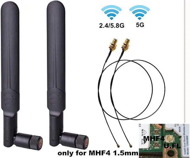 Main image of 2 x 2.4GHz 5GHz 5.8GHz Dual Band WiFi RP-SMA Male Antenna + 2 x 30CM MHF4 IPEX to RP SMA Female Pigtail Cable for NGFF M.2 WiFi Card Wireless Routers PC Repeater Desktop PC FPV UAV Drone