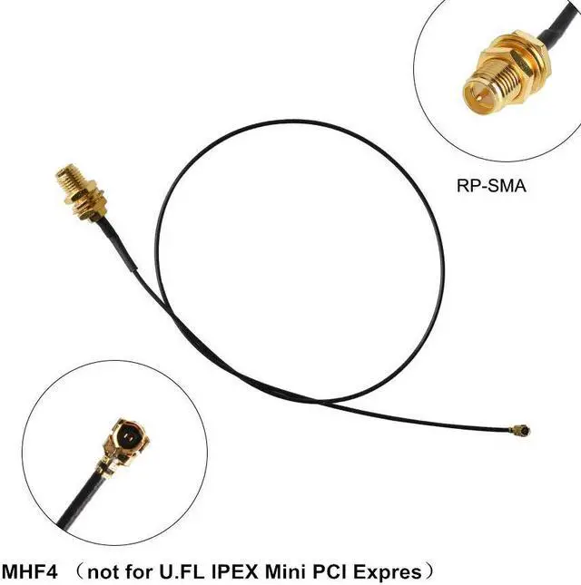 Alt view image 2 of 5 - 2 x 2.4GHz 5GHz 5.8GHz Dual Band WiFi RP-SMA Male Antenna + 2 x 30CM MHF4 IPEX to RP SMA Female Pigtail Cable for NGFF M.2 WiFi Card Wireless Routers PC Repeater Desktop PC FPV UAV Drone