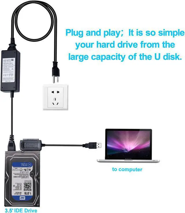 Alt view image 3 of 6 - CORN SATA/PATA/IDE Drive to USB 2.0 Adapter Converter Cable for Hard Drive Disk HDD 2.5" 3.5" with External AC Power Adapter