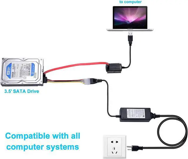 Alt view image 2 of 6 - CORN SATA/PATA/IDE Drive to USB 2.0 Adapter Converter Cable for Hard Drive Disk HDD 2.5" 3.5" with External AC Power Adapter