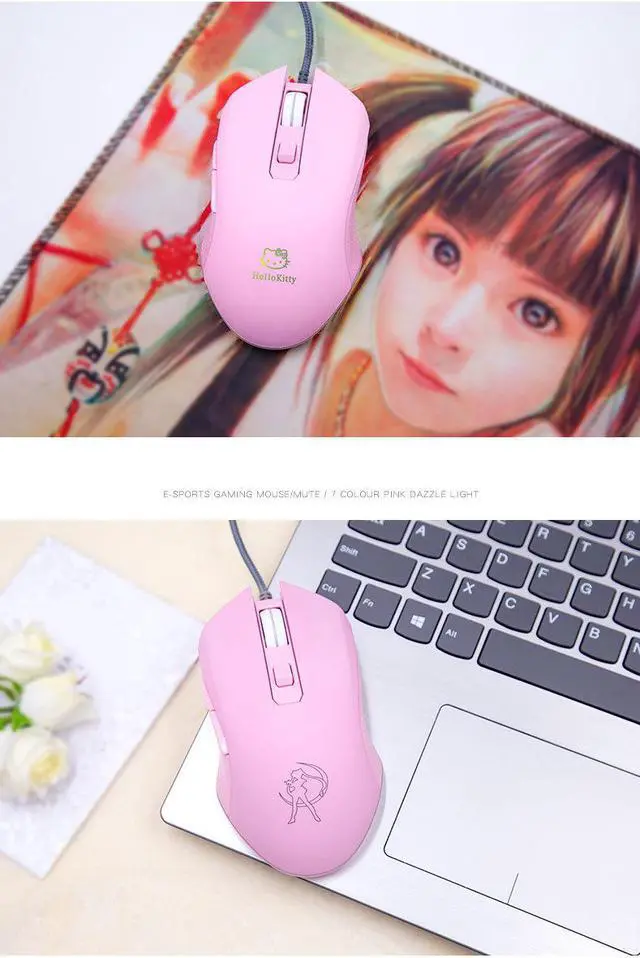 Alt view image 6 of 7 - CORN Cool Exterior USB Wired 3200DPI Gaming Mouse With 7-color Backlit  For Office And Game, Silent Clicking - Pink (Sailor Moon Logo)