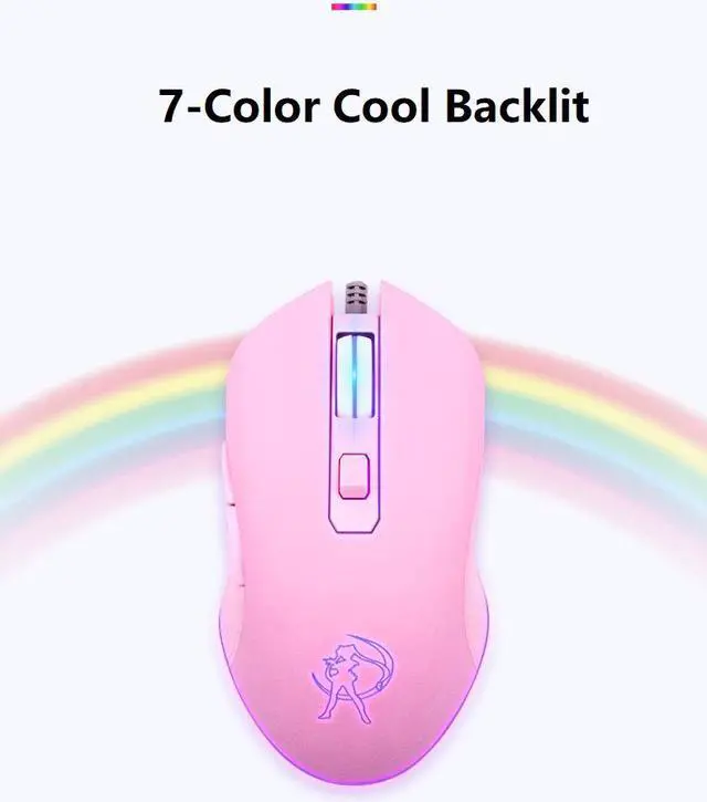 Alt view image 4 of 7 - CORN Cool Exterior USB Wired 3200DPI Gaming Mouse With 7-color Backlit  For Office And Game, Silent Clicking - Pink (Sailor Moon Logo)