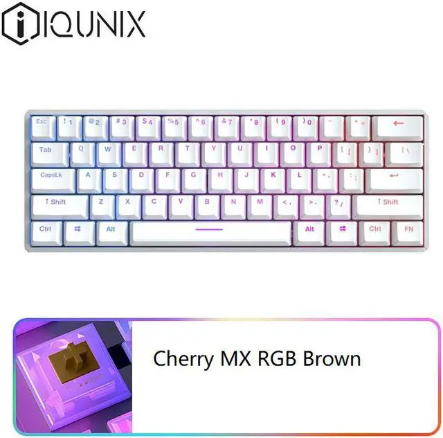 Main image of IQUNIX F60S N-key Rollover Ergonomic Design,Cool Exterior Wired and Bluetooth Dual Mode  Cherry MX Brown 60% Keyboard, PBT Keycaps, RGB Backlit - Silver