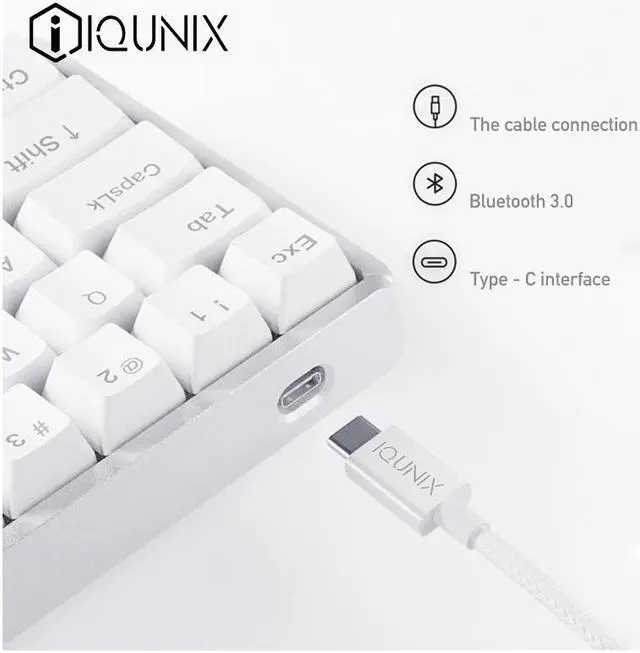 Alt view image 2 of 6 - IQUNIX F60S N-key Rollover Ergonomic Design,Cool Exterior Wired and Bluetooth Dual Mode  Cherry MX Brown 60% Keyboard, PBT Keycaps, RGB Backlit - Silver