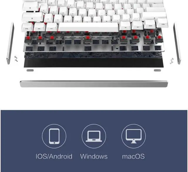 Alt view image 4 of 6 - IQUNIX F60S N-key Rollover Ergonomic Design,Cool Exterior Wired and Bluetooth Dual Mode  Cherry MX Brown 60% Keyboard, PBT Keycaps, RGB Backlit - Silver