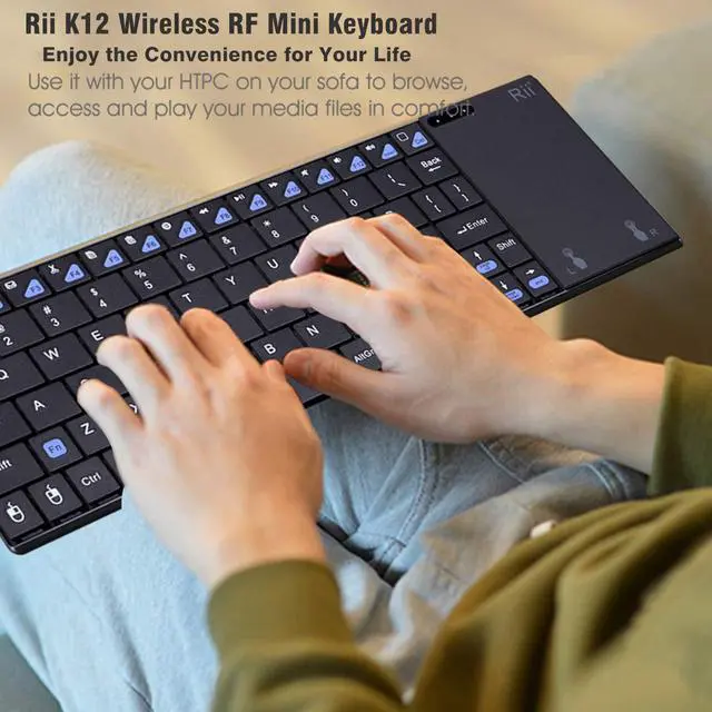 Alt view image 2 of 7 - Rii K12+ Mini Wireless Keyboard with Large Touchpad Mouse&Qwerty Keypad, Stainless Steel Portable Wireless Keyboard with USB Receiver for MacBook/iPad/Tablet/PC/Laptop/Smart TV/Raspberry Pi - Black