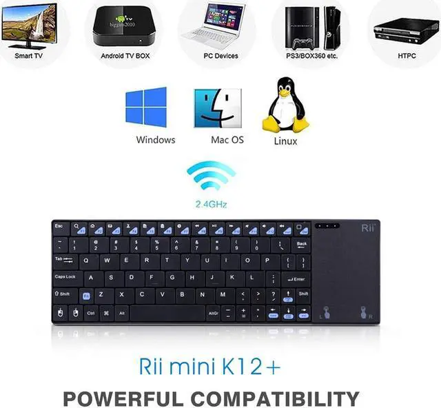 Alt view image 5 of 7 - Rii K12+ Mini Wireless Keyboard with Large Touchpad Mouse&Qwerty Keypad, Stainless Steel Portable Wireless Keyboard with USB Receiver for MacBook/iPad/Tablet/PC/Laptop/Smart TV/Raspberry Pi - Black