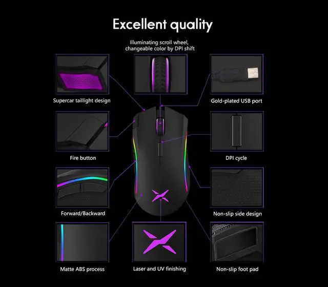 Alt view image 6 of 7 - Delux M625 PMW3325 Sensor Gaming Mouse 10000DPI 6500FPS 7 Buttons RGB Back light Optical Wired Mice with Fire Key For FPS Gamer