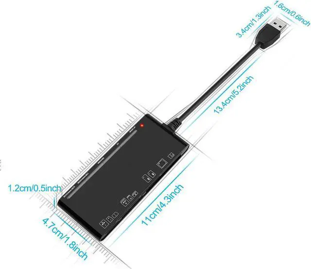 Alt view image 4 of 6 - CORN USB 3.0 Memory Card Reader/Writer for CF Card, xD Card, SD Card, Micro SD Card, MS Card, with a 13cm USB Cable design - 5 cards read simultaneously