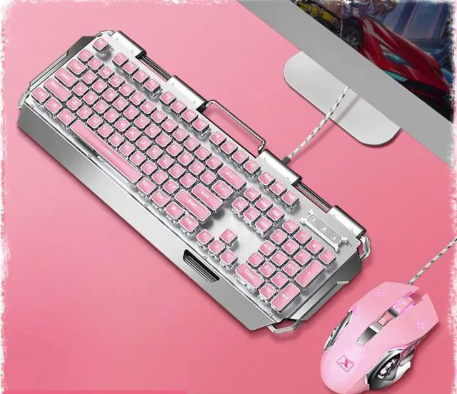 Main image of Technology X10 N-key Rollover  Pink Ergonomic Design,White Backlit  Wired Blue Mechanical Gaming Keyboard And 2400DPI Programmable Mouse Combo For Office And Game- Electroplating Square KeycapsVersion