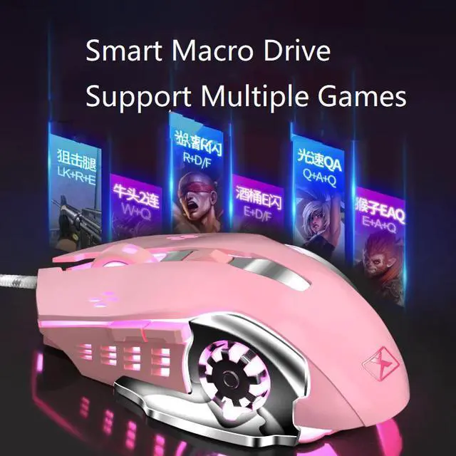 Alt view image 6 of 7 - Technology X10 N-key Rollover  Pink Ergonomic Design,White Backlit  Wired Blue Mechanical Gaming Keyboard And 2400DPI Programmable Mouse Combo For Office And Game- Electroplating Square KeycapsVersion