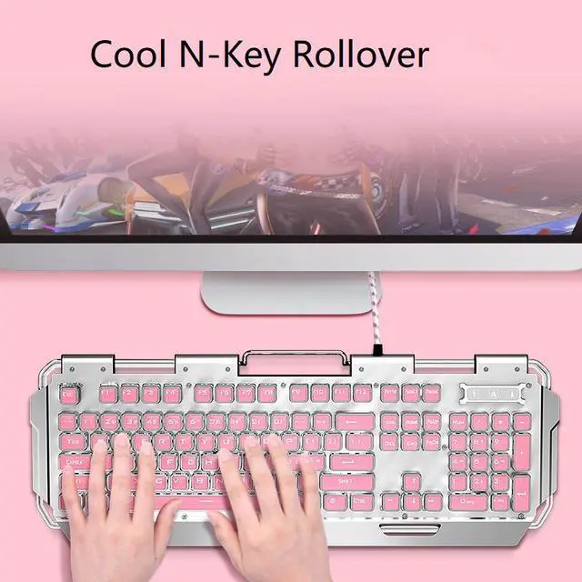Alt view image 5 of 7 - Technology X10 N-key Rollover  Pink Ergonomic Design,White Backlit  Wired Blue Mechanical Gaming Keyboard And 2400DPI Programmable Mouse Combo For Office And Game- Electroplating Square KeycapsVersion