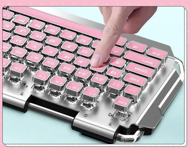 Alt view image 3 of 7 - Technology X10 N-key Rollover  Pink Ergonomic Design,White Backlit  Wired Blue Mechanical Gaming Keyboard And 2400DPI Programmable Mouse Combo For Office And Game- Electroplating Square KeycapsVersion