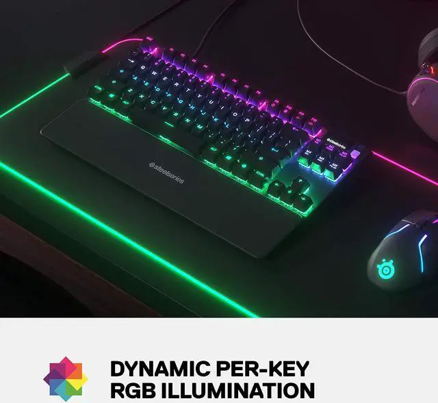 Alt view image 7 of 7 - SteelSeries Apex 7 TKL Compact Mechanical Gaming Keyboard – OLED Smart Display – USB Passthrough and Media Controls – Tactile and Clicky – RGB Backlit (Blue Switch)