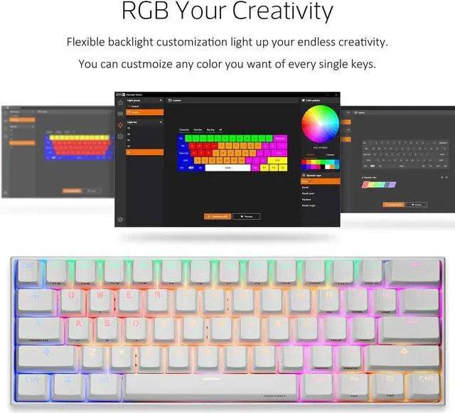 Alt view image 2 of 6 - Anne Pro 2 Mechanical Keyboard 60% RGB Wired/ Wireless Gaming Keyboard Mac Bluetooth 4.0 PBT Type-c Kailh BOX Brown Switch - White