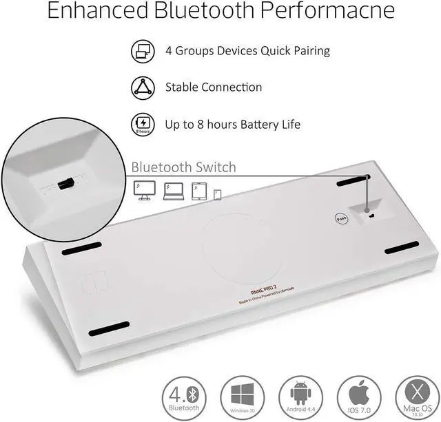 Alt view image 6 of 6 - Anne Pro 2 Mechanical Keyboard 60% RGB Wired/ Wireless Gaming Keyboard Mac Bluetooth 4.0 PBT Type-c Kailh BOX Brown Switch - White