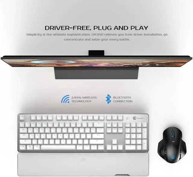 Alt view image 6 of 7 - GameSir GK300 Wireless Bluetooth/2.4G Mechanical Gaming Keyboard TTC Red Switch- White