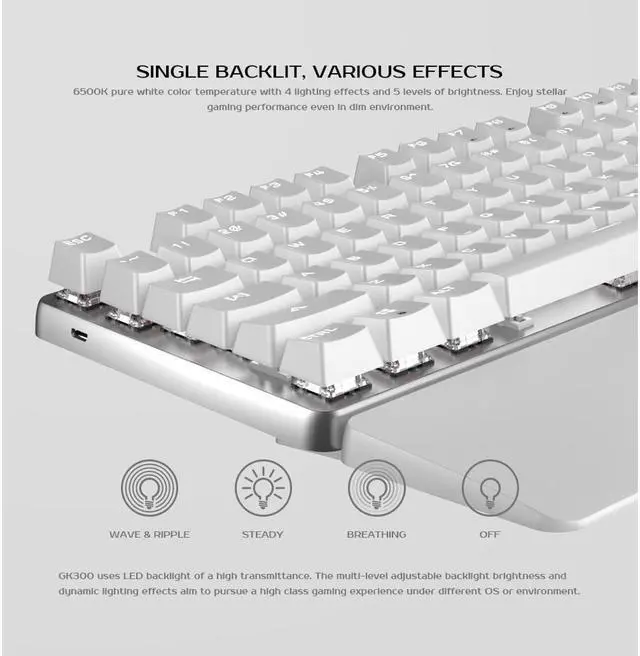 Alt view image 3 of 7 - GameSir GK300 Wireless Bluetooth/2.4G Mechanical Gaming Keyboard TTC Red Switch- White