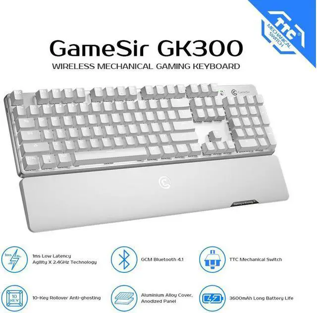 Alt view image 4 of 7 - GameSir GK300 Wireless Bluetooth/2.4G Mechanical Gaming Keyboard TTC Red Switch- White