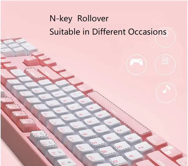 Alt view image 3 of 7 - CORN Readson FY108   NKRO  Ergonomic Design,Cool Exterior USB Wired  108Keys Pink Mechanical Keyboard, White Backlit - Pink Panel (Red Switch)