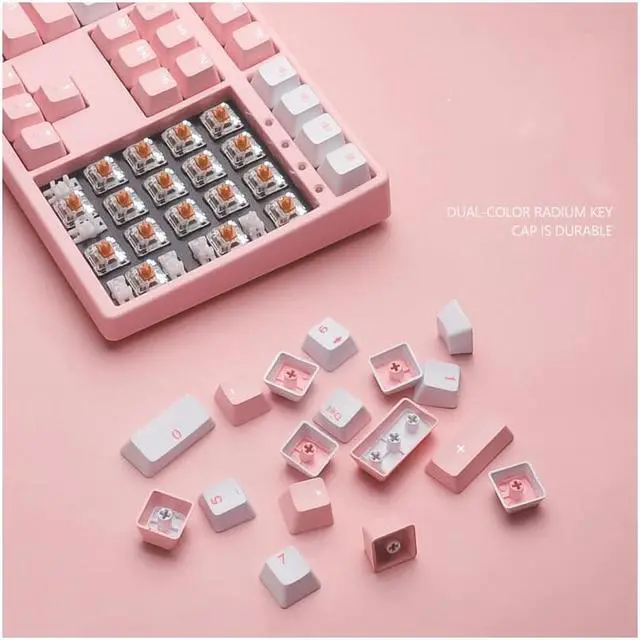 Alt view image 6 of 7 - CORN Readson FY108   NKRO  Ergonomic Design,Cool Exterior USB Wired  108Keys Pink Mechanical Keyboard, White Backlit - Pink Panel (Red Switch)