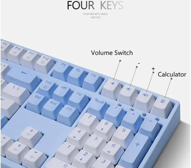 Alt view image 4 of 7 - CORN Readson FH108   NKRO  Ergonomic Design,Cool Exterior USB Wired  108Keys Blue Mechanical Keyboard, White Backlit - Blue Panel (Brown Switch)