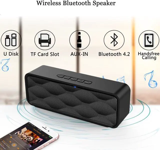 Alt view image 6 of 7 - MANCASSY N7 Wireless Bluetooth Speaker, Outdoor Portable Stereo Speaker with HD Audio and Enhanced Bass, Built-In Dual Driver Speakerphone, FM Radio and TF Card Slot (Red)