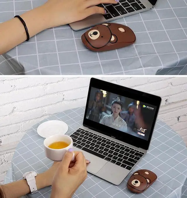 Alt view image 5 of 7 - CORN E680  Ergonomic Design, Cute Cartoon Exterior  2.4GHz Wireless 1600DPI Mouse with Mouse pad- Brown Coffee Bear  Pattern