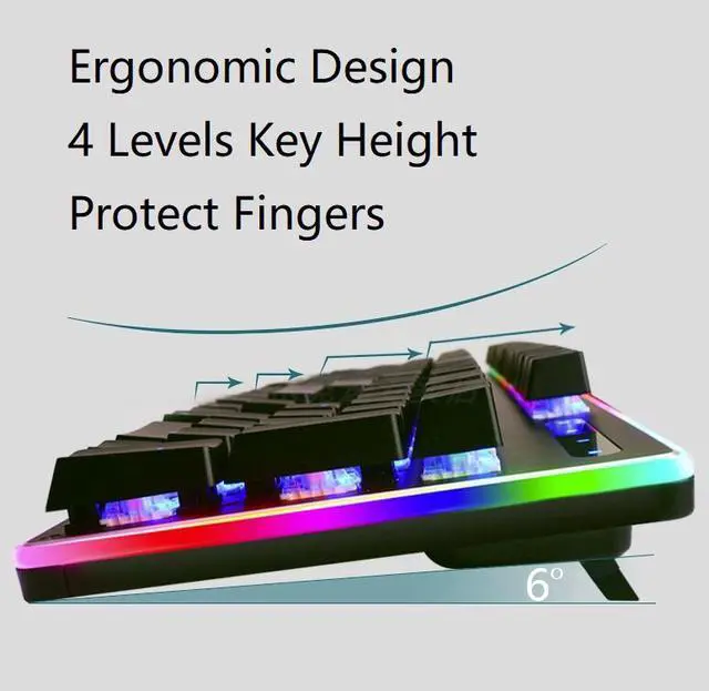 Alt view image 2 of 5 - Royal Kludge RK951 Ergonomic Design,Cool Exterior, Mixed Colored Backlit,USB Wired, All Programmable Keys, N-KeyRollover  Mechanical  Gaming  Keyboard  For Office And Game - Black( Brown Switch)