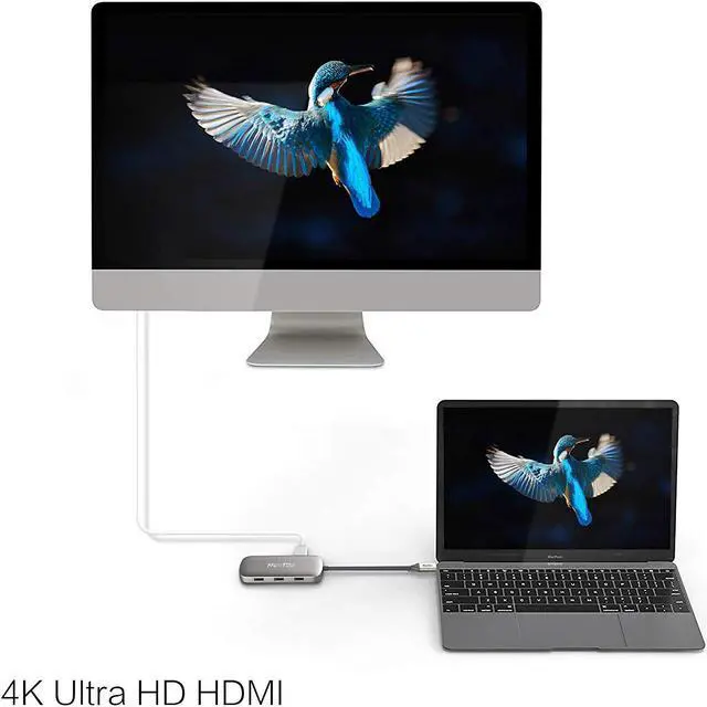 Alt view image 4 of 6 - HooToo USB C Hub, USB C Adater with Ethernet Port, 4K HDMI, 100W Power Delivery, 3 USB 3.0 Ports for MacBook Pro & Google Chromebook & and More Type C Laptops (Space Grey)