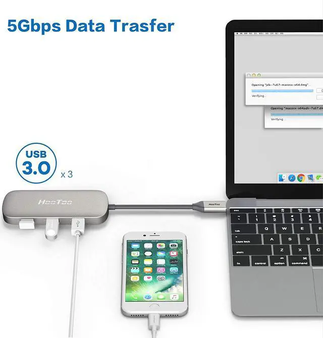 Alt view image 5 of 6 - HooToo USB C Hub, USB C Adater with Ethernet Port, 4K HDMI, 100W Power Delivery, 3 USB 3.0 Ports for MacBook Pro & Google Chromebook & and More Type C Laptops (Space Grey)