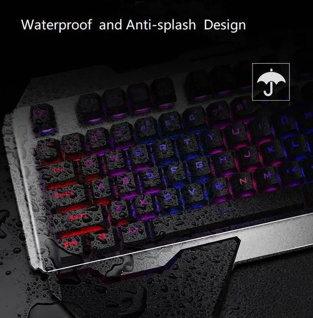 Alt view image 2 of 7 - CORN Technology K680 Ergonomic Design,Cool Exterior Waterproof Wired 26 Anti-ghosting Keys Mechanical Feeling, Rainbow Backlit Keyboard And 2400DPI Mouse and Bluetooth Headset Combo-Black