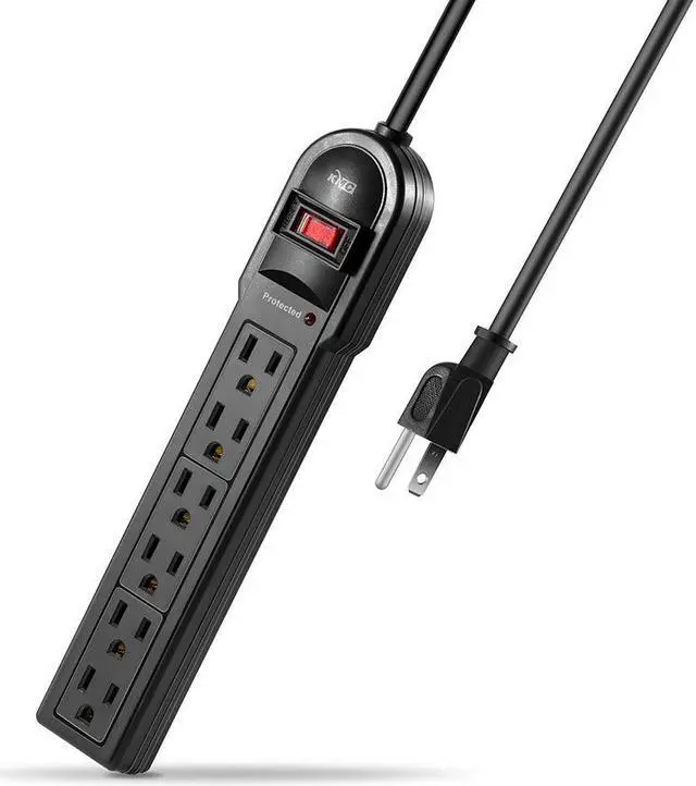 Alt view image 3 of 7 - KMC 6-Outlet Surge Protector Power Strip 2-Pack, 900 Joule, 4-Foot Cord, Overload Protection, Black