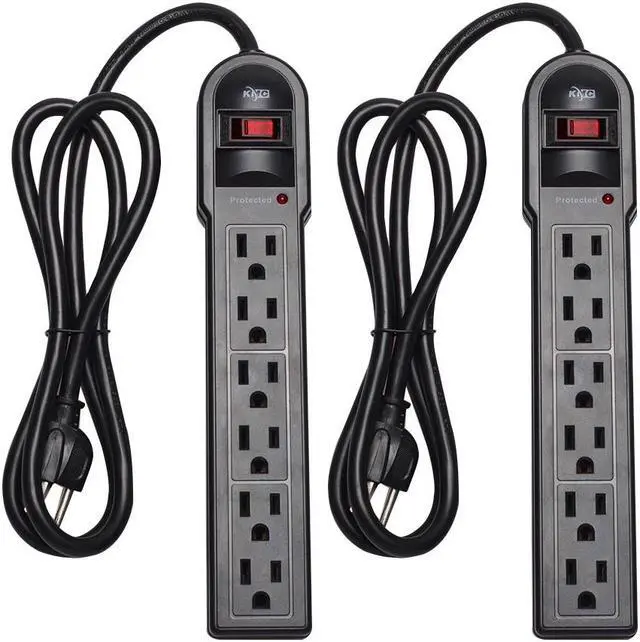 Main image of KMC 6-Outlet Surge Protector Power Strip 2-Pack, 900 Joule, 4-Foot Cord, Overload Protection, Black